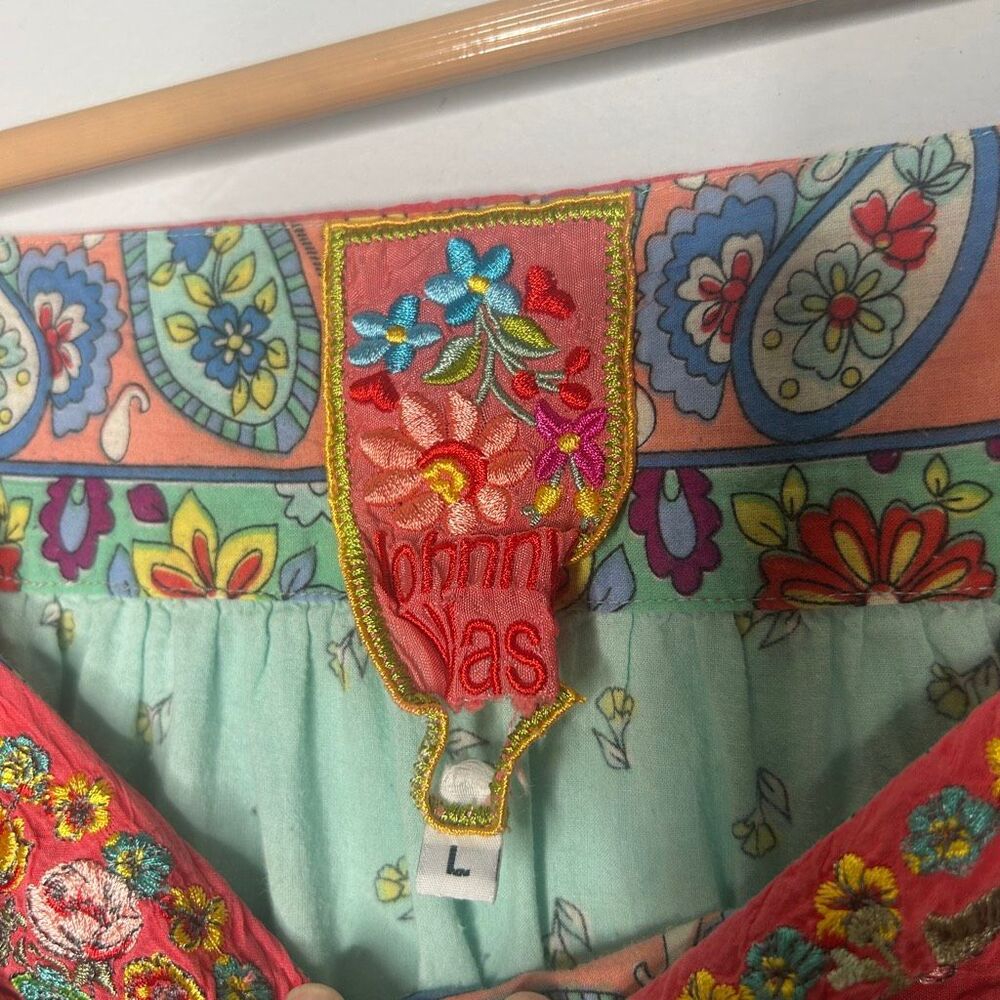 Johnny Was Boho Paisley Floral Embroidered Square Neck Blouse Top Size Large - Picture 3 of 5